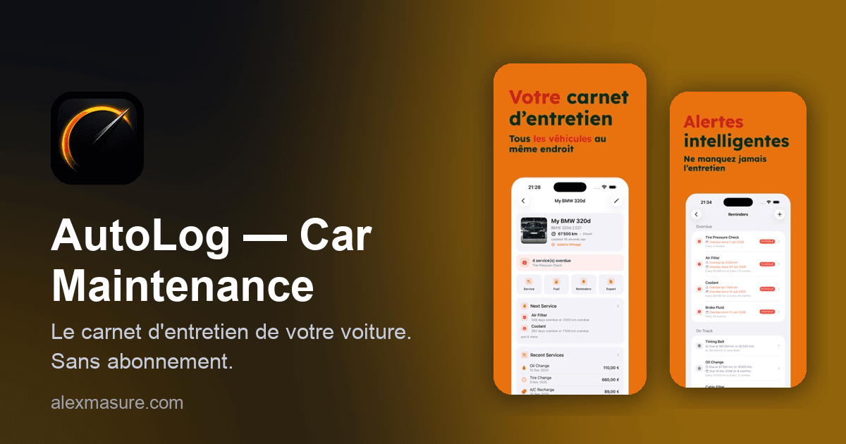 AutoLog — Car Maintenance — Le carnet d'entretien de votre voiture. Sans abonnement.