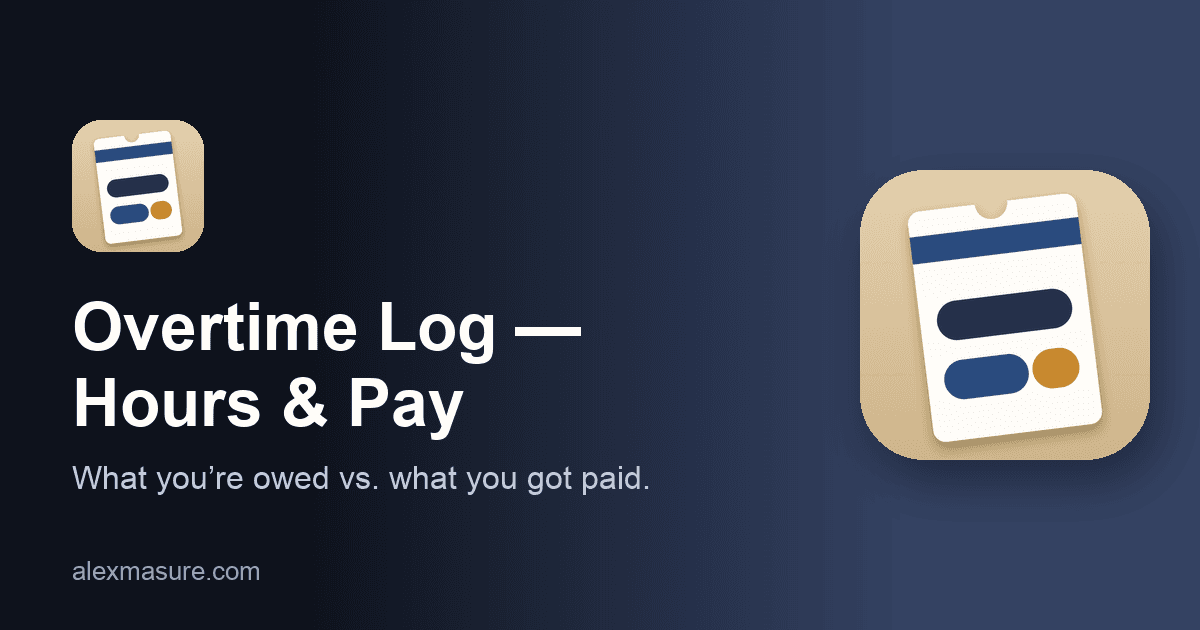 Overtime Log — Hours & Pay — What you're owed vs. what you got paid.