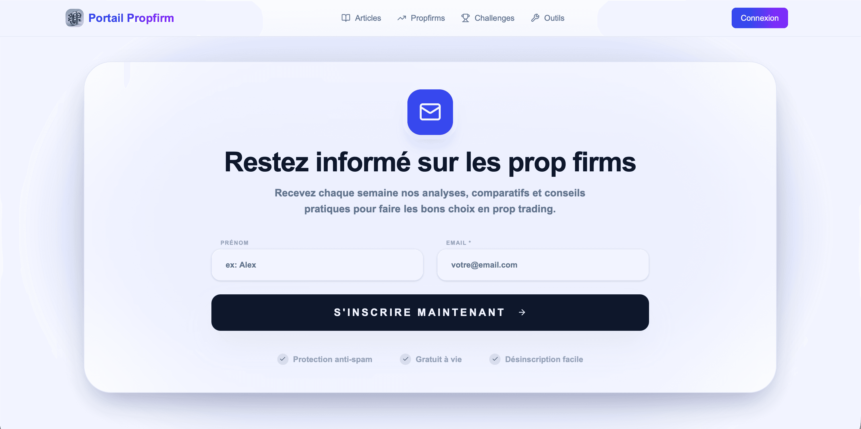 Portail PropFirm screenshot
